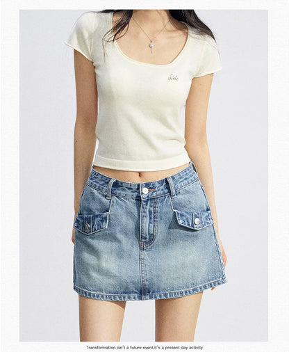 Candy Color U-Neck Short Sleeve T-Shirt