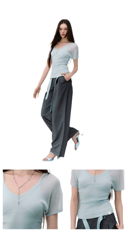 Layered Ribbed V-Neck Tee