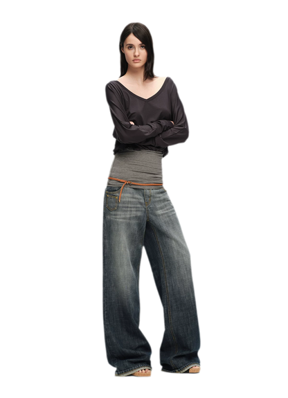 Washed Cotton Straight-Leg Jeans