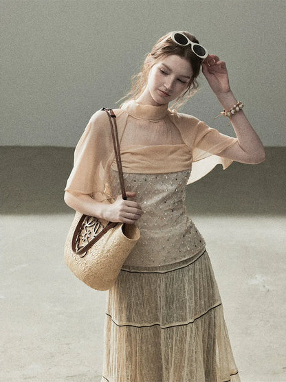 Textured Sequin Cape Top