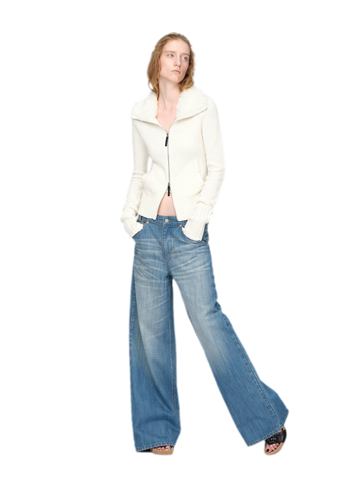 Washed Whisker Wide-Leg Jeans