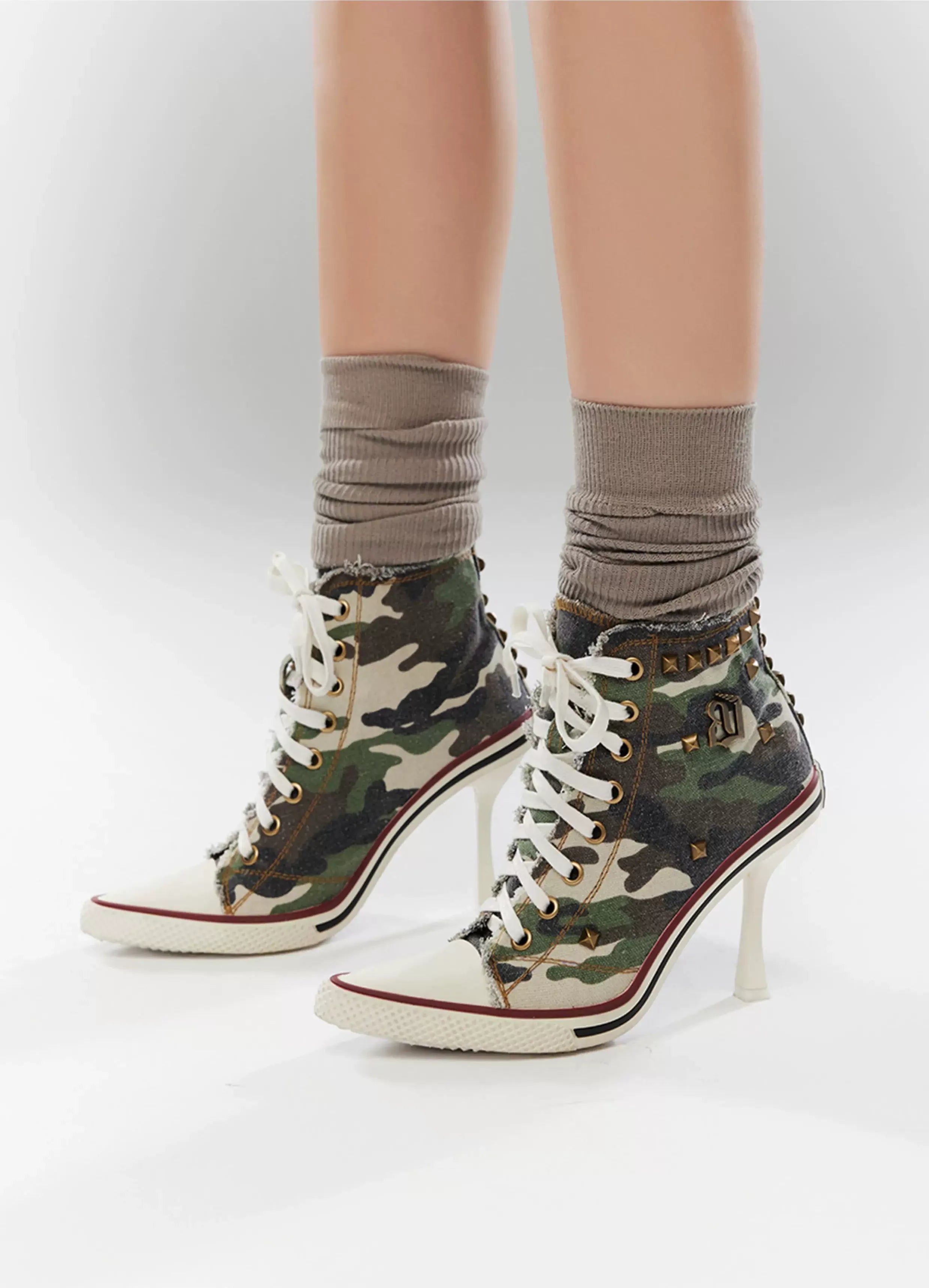 Canvas Studded Lace-Up Boots