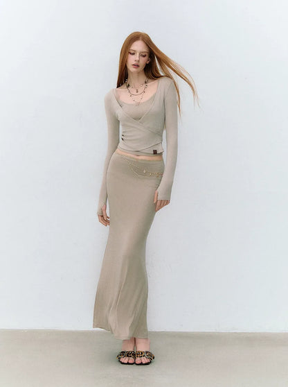 X-line Lace Trim Camisole, Pullover &amp; Mermaid Skirt
