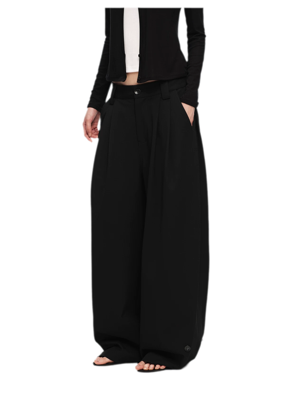 Double Pleat Wide-Leg Suit Pants