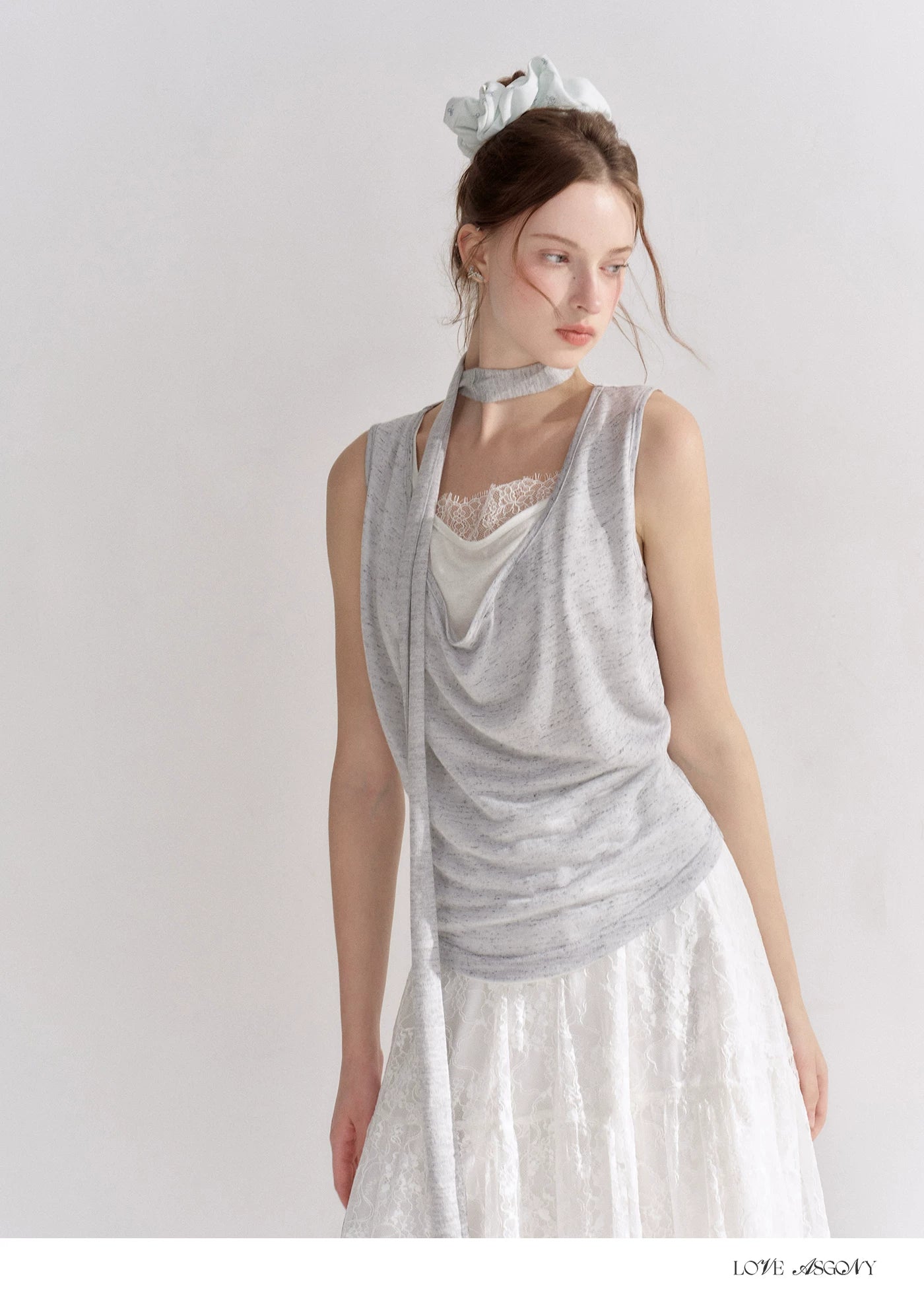 Draped Neckline Lace Patchwork Vest