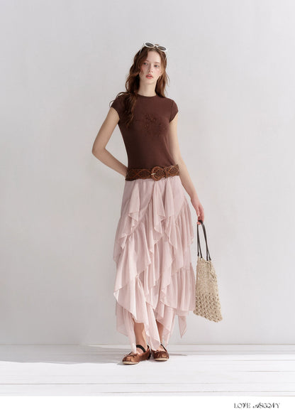 Irregular Ruffle Edge Chiffon Skirt