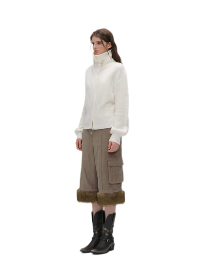 Waffle Knit Toggle Collar Cardigan