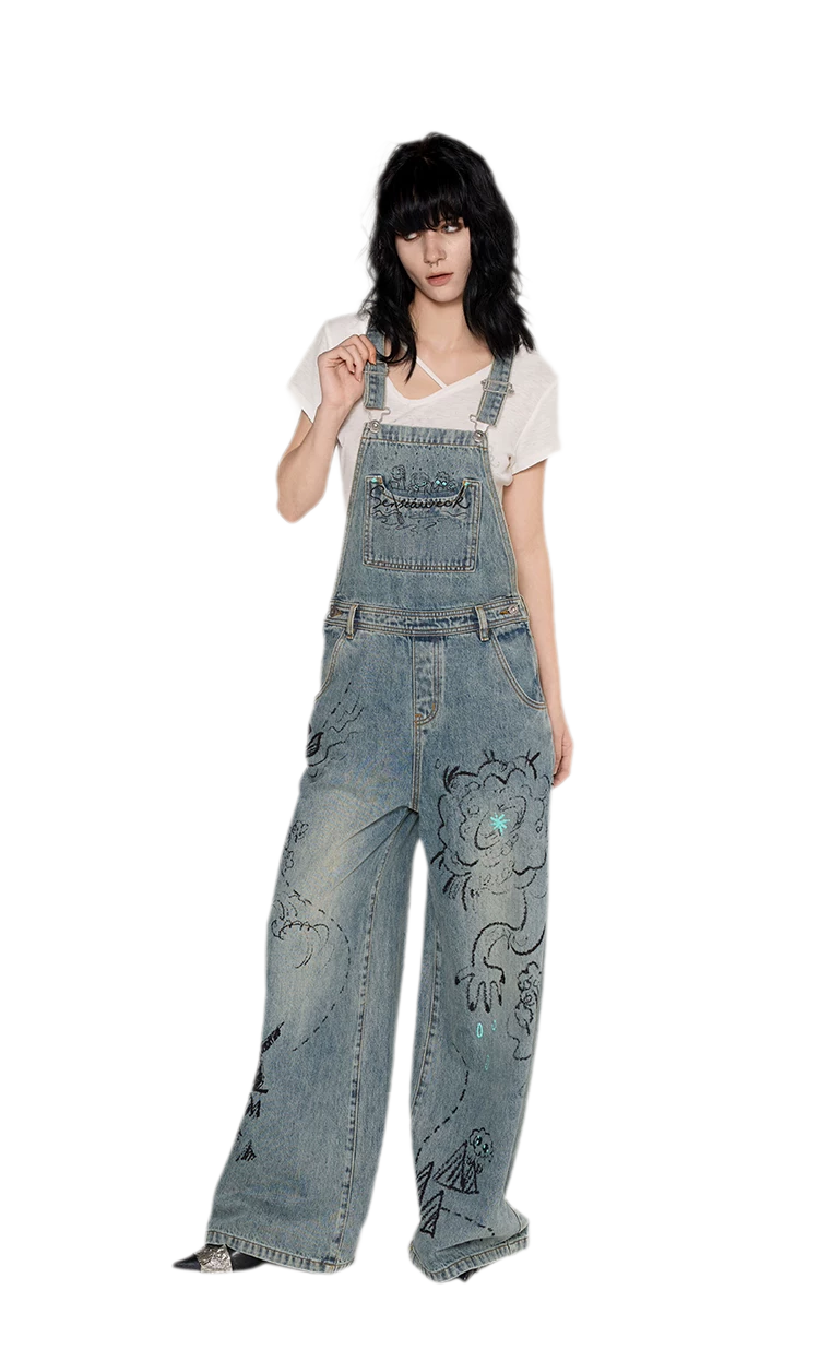 Graffiti Wide-Leg Overalls
