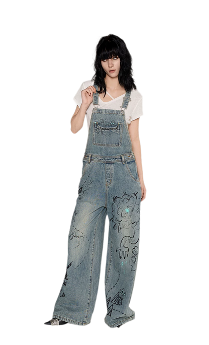 Graffiti Wide-Leg Overalls