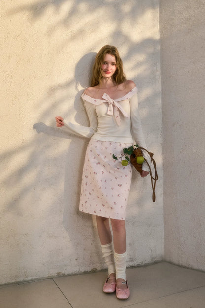 Rabbit-Ear Bow Off-Shoulder Knit