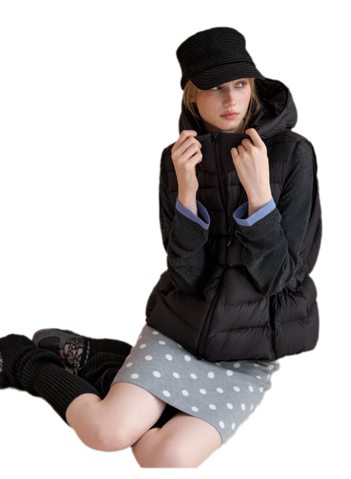 Cropped Hooded Duck-Down Vest