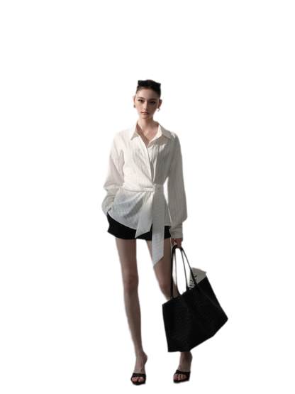Vertical Striped Tie-Waist Shirt