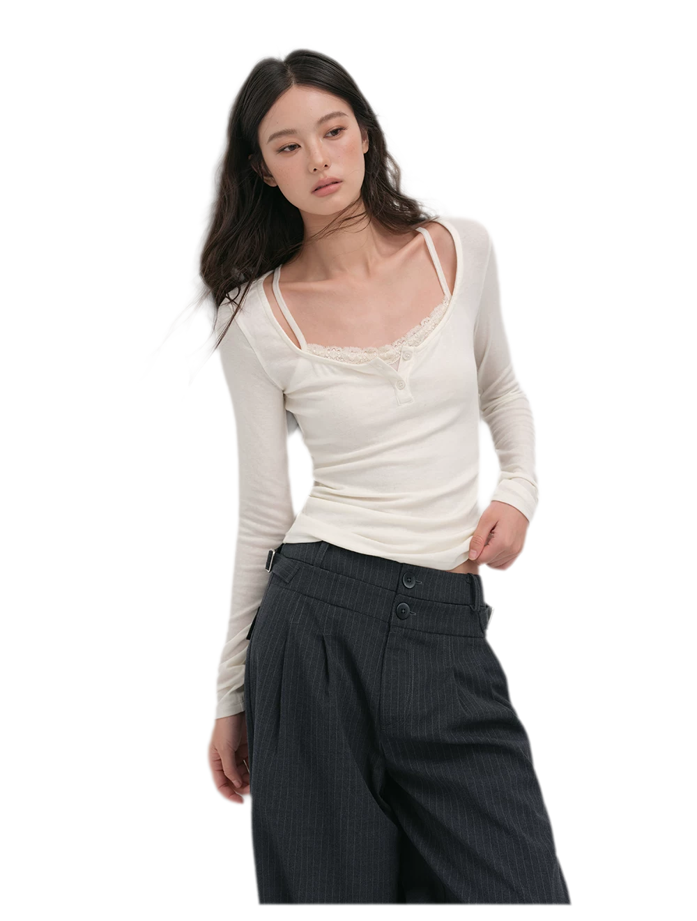 Lace Trim Fitted Top