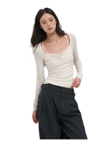 Lace Trim Fitted Top