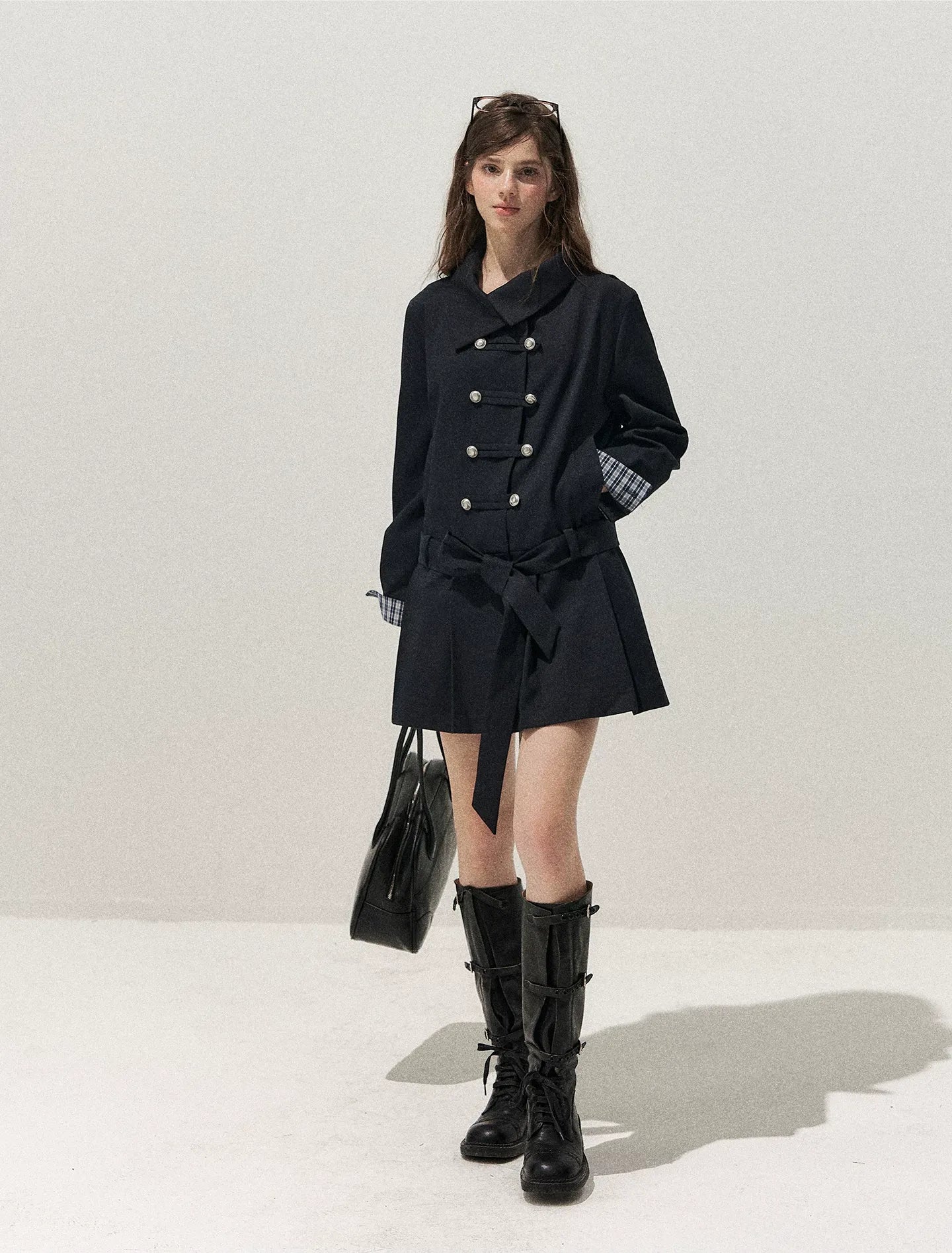 Plaid Cuff Napoleon Trench Dress