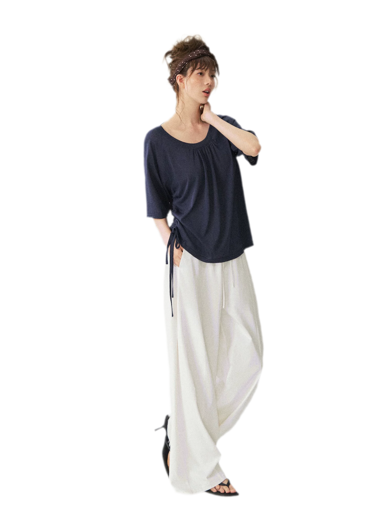 V-Neck Ruched Knit Tee