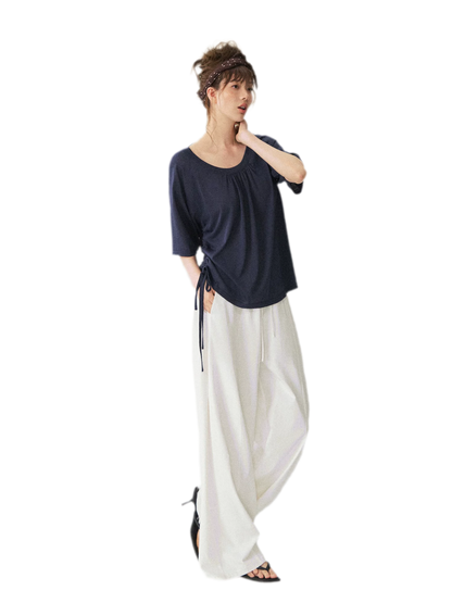 V-Neck Ruched Knit Tee