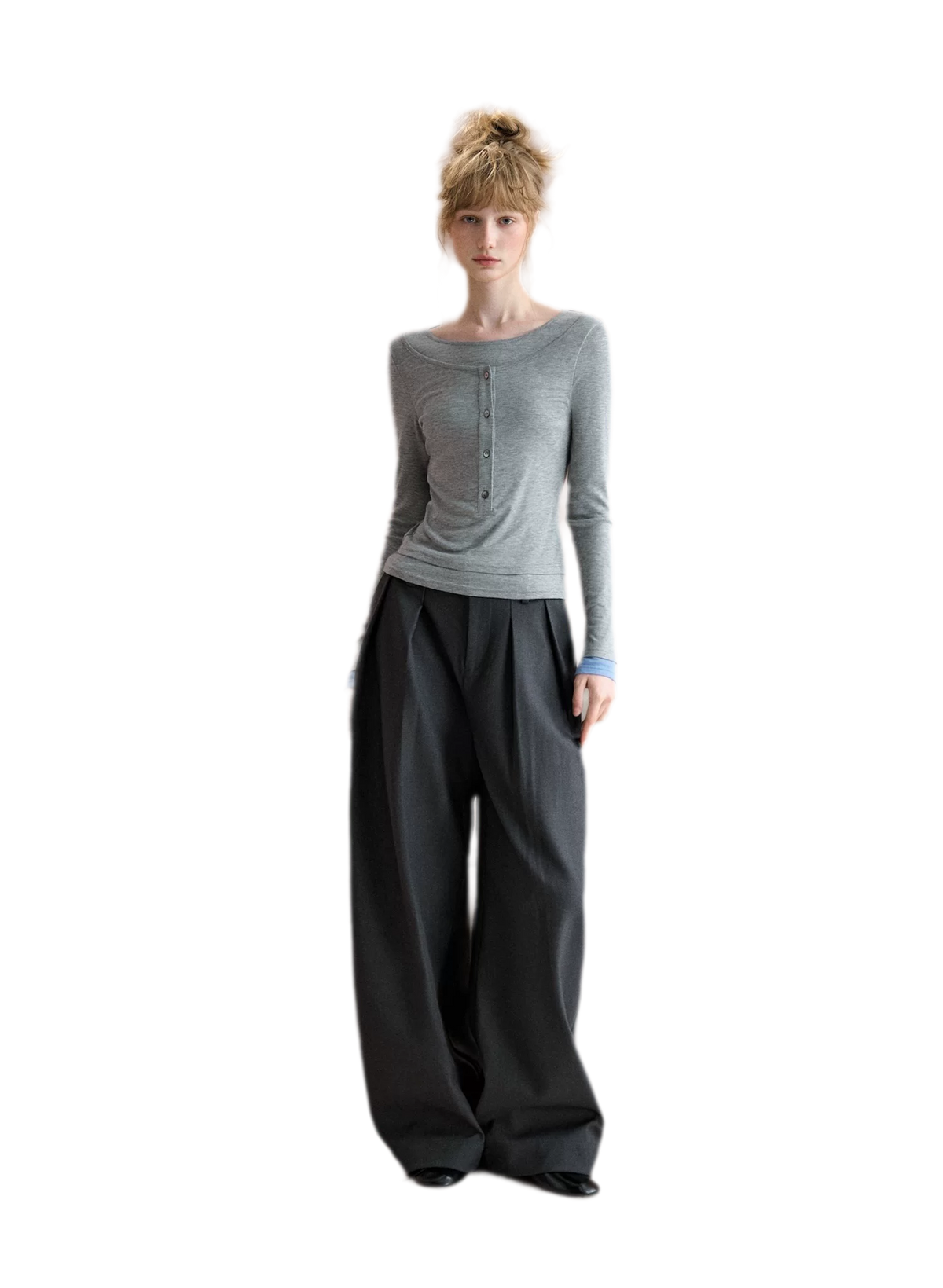 Double Pleat Curved Trousers