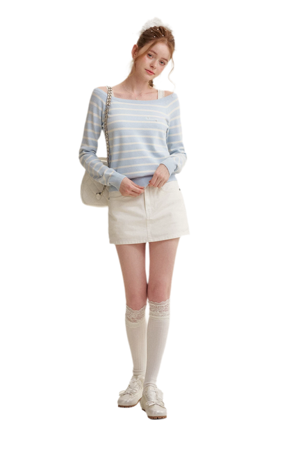 Bow A-Line Denim Skirt