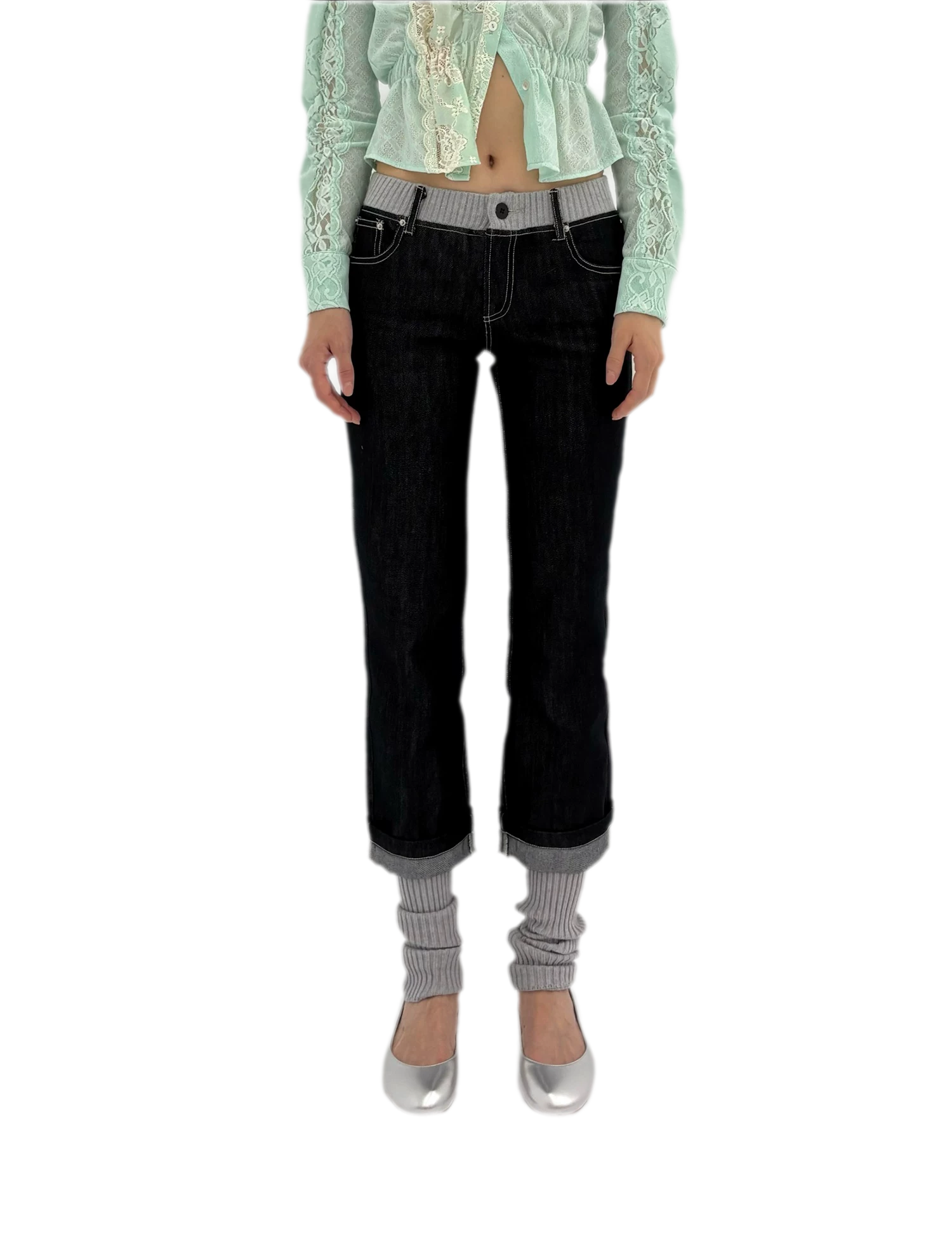 Washed Ribbed Panel Jeans