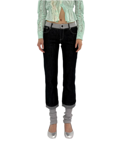 Washed Ribbed Panel Jeans