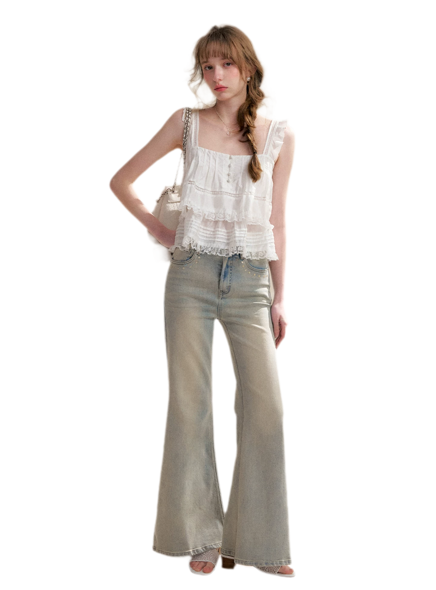 Five-Petal Sequin Flare Jeans