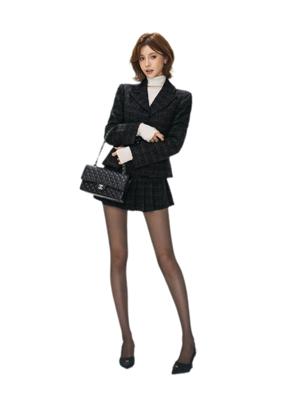 Tweed Jacket Pleated Skirt Set