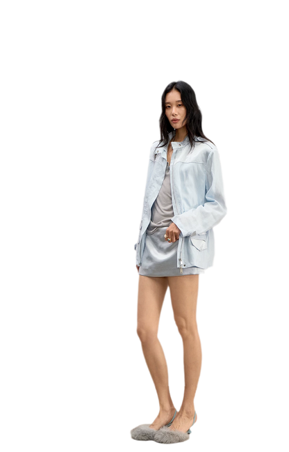 Gonna-pantaloncino satinata a vita bassa con linea ad A