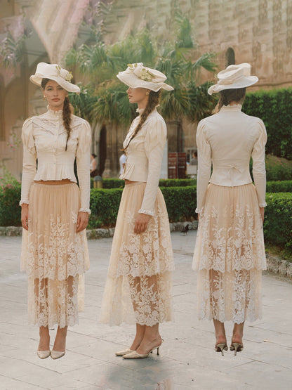 Lace Trim Victorian Midi Dress
