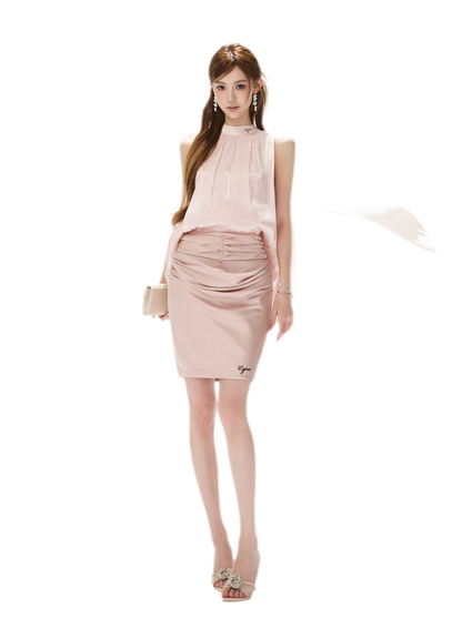 Pearl-Sheen Stand Collar Top