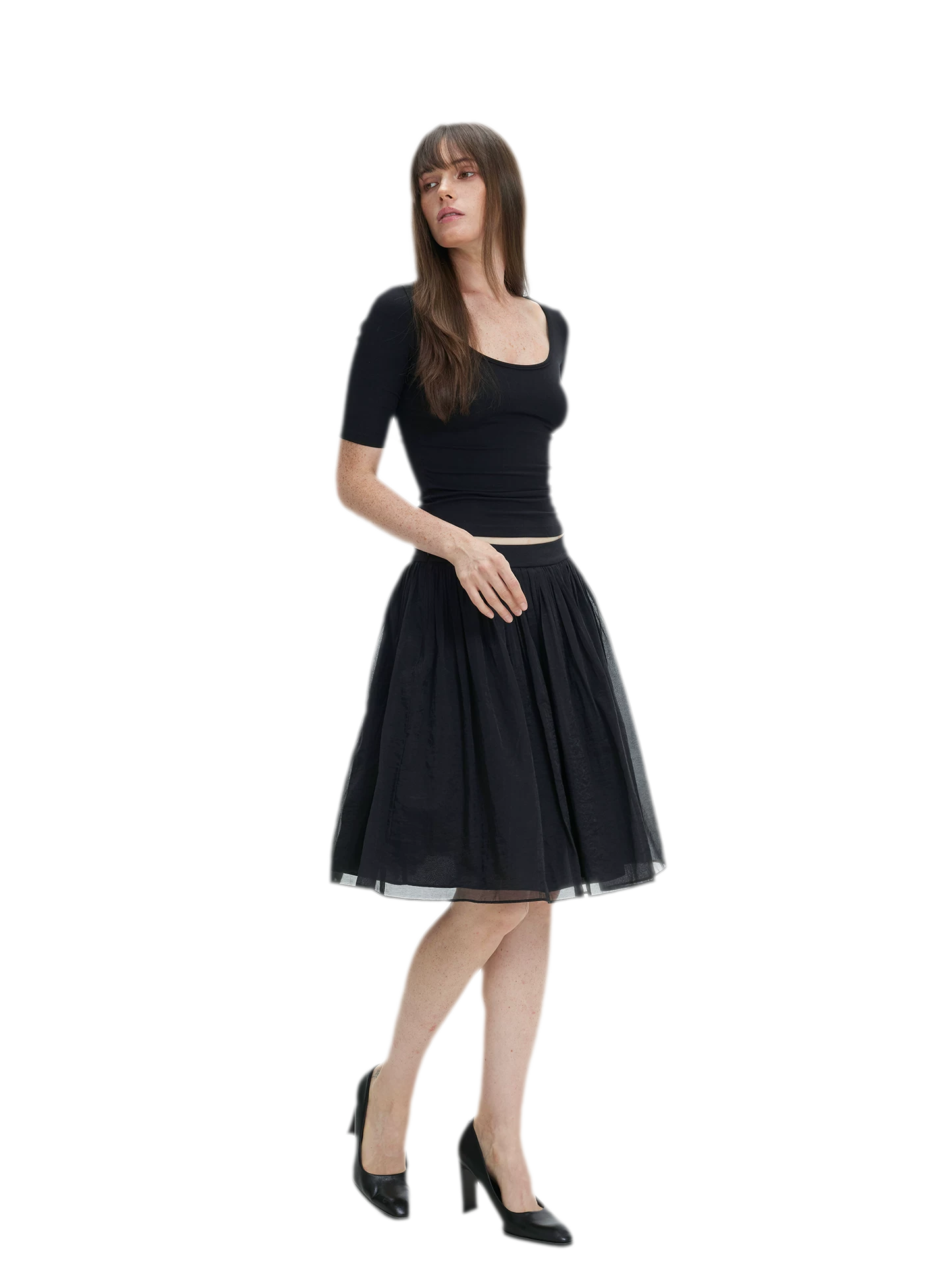 Pleated Chiffon Midi Skirt