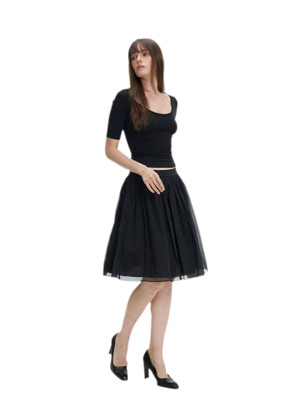 Pleated Chiffon Midi Skirt