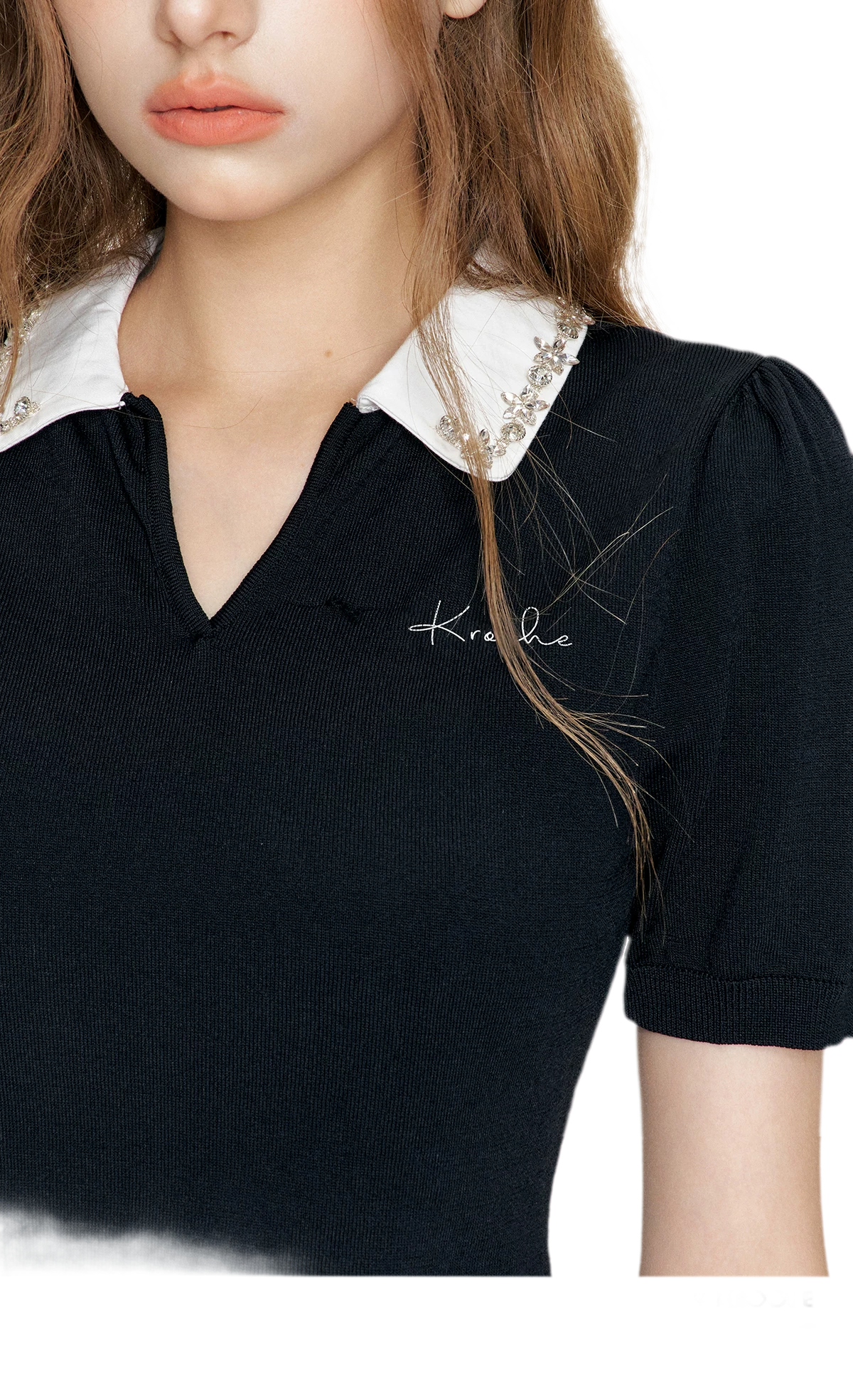 Beaded Collar Knit Tee
