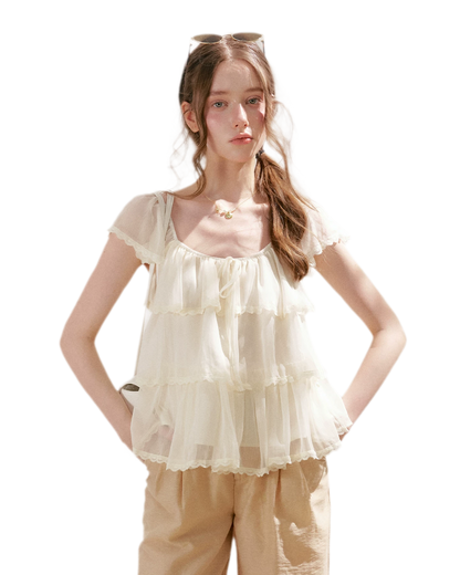 Tiered Ruffle Chiffon Blouse