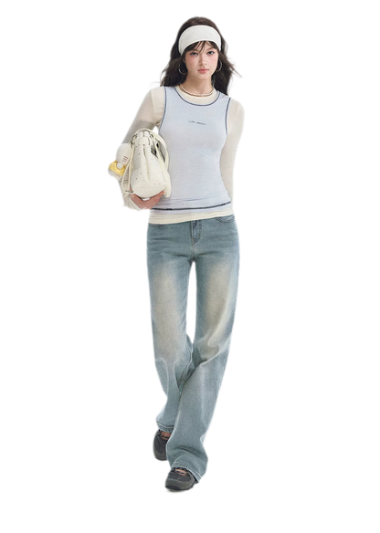 Washed Bow Embroidery Jeans