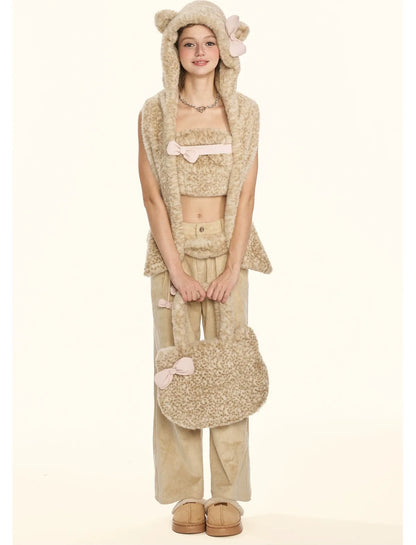 Leopard Plush Bow Shoulder Bag