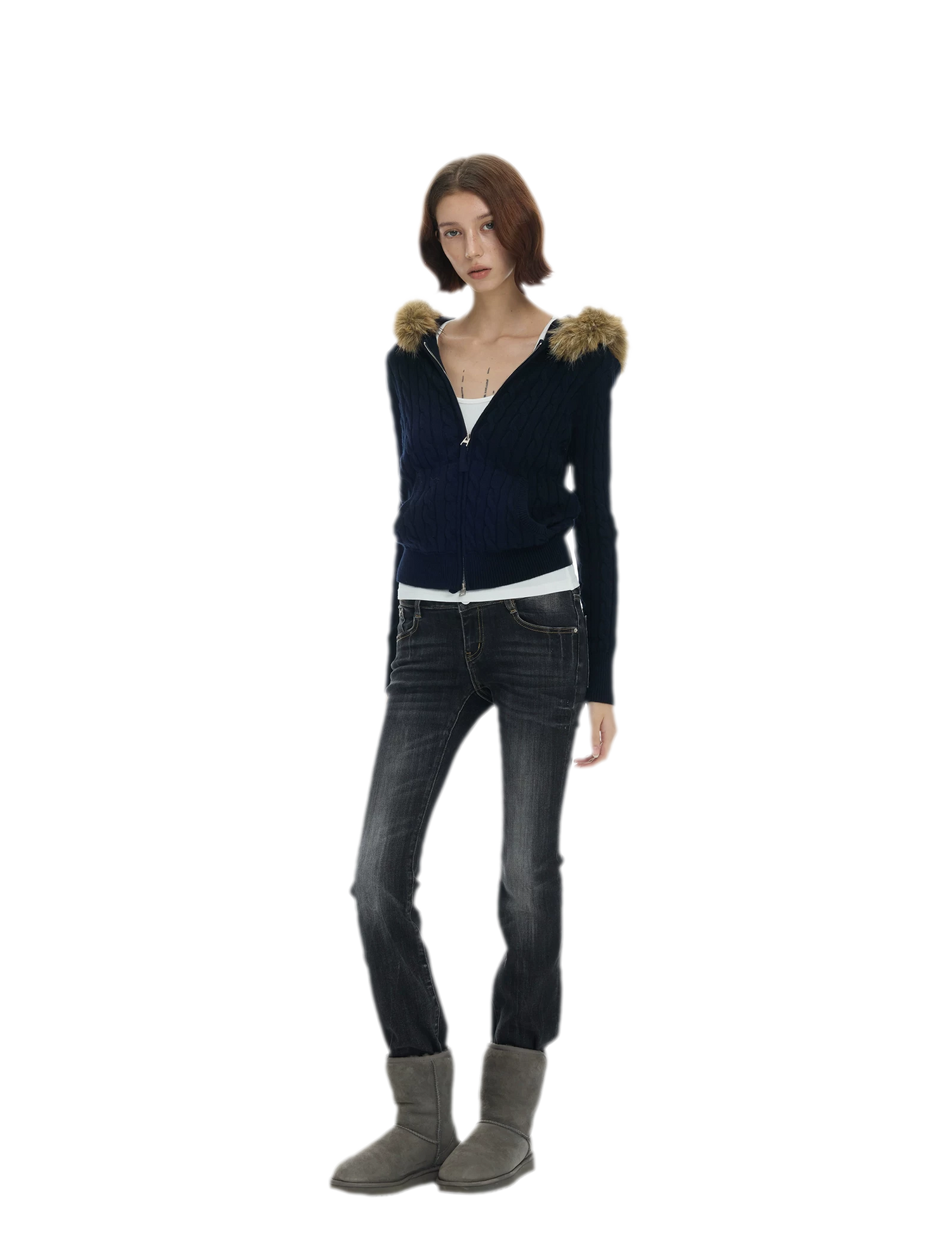 Washed Low-Rise Flare Jeans