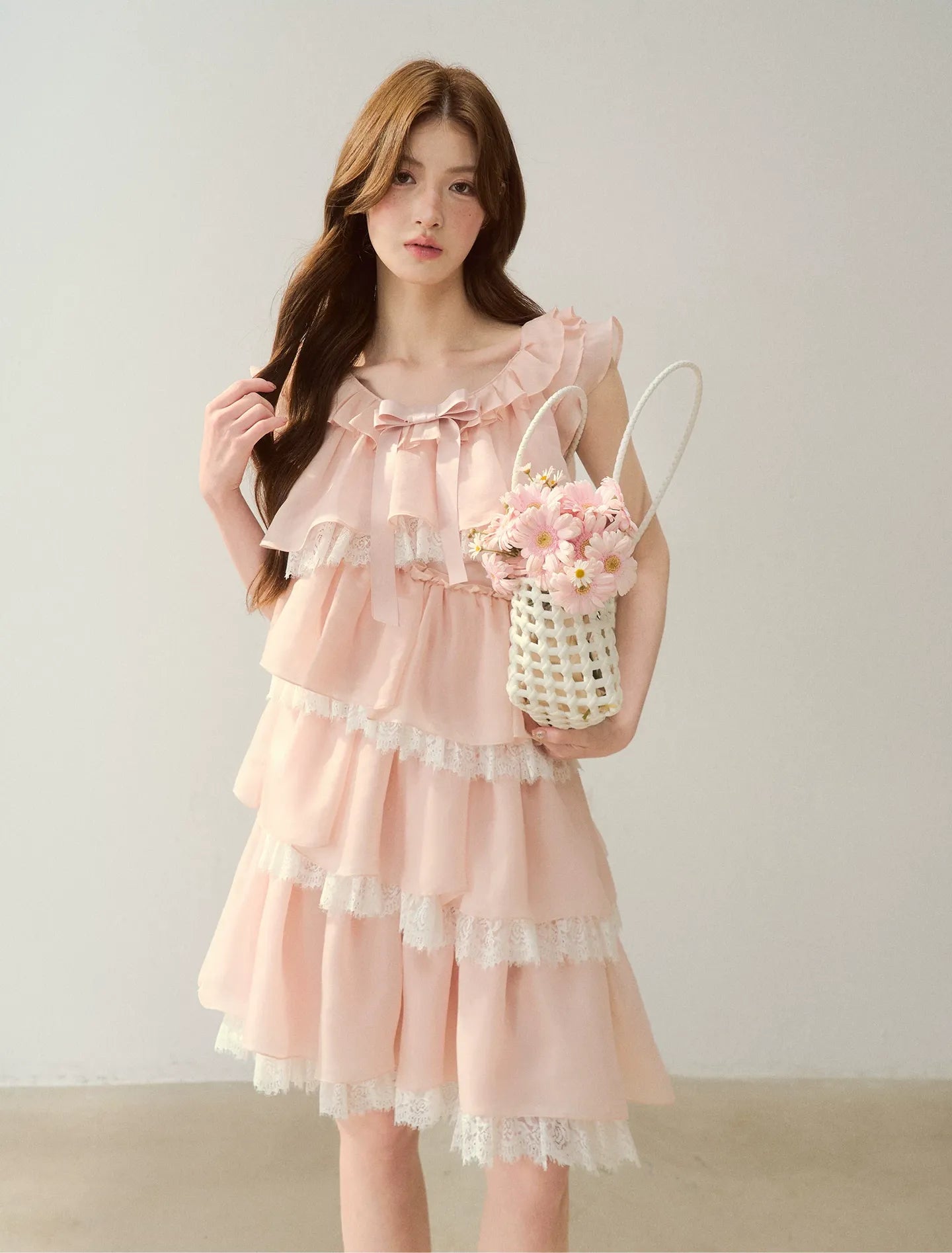 Ruffle Bow Lace Dress
