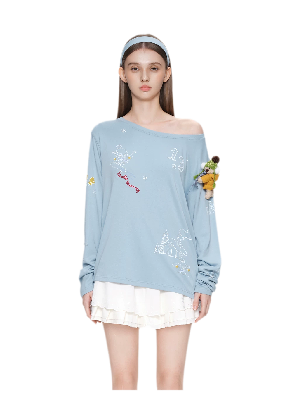 Graphic Off-Shoulder Long-Sleeve T-Shirt