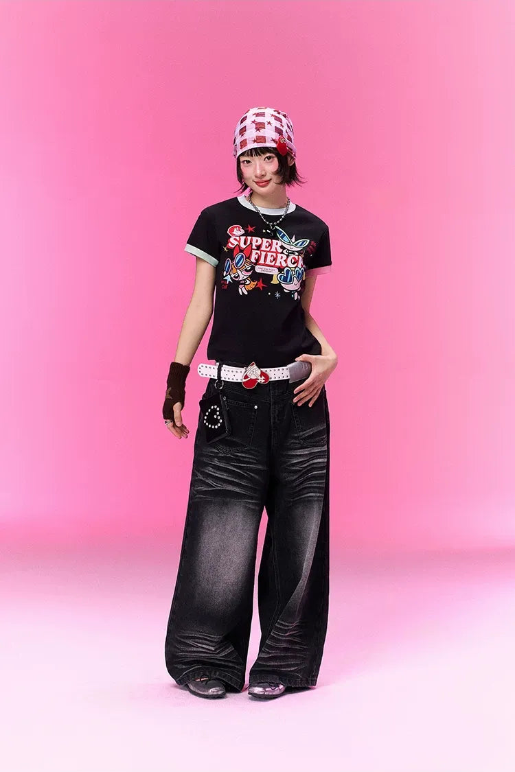 Contrast Print Fitted T-Shirt