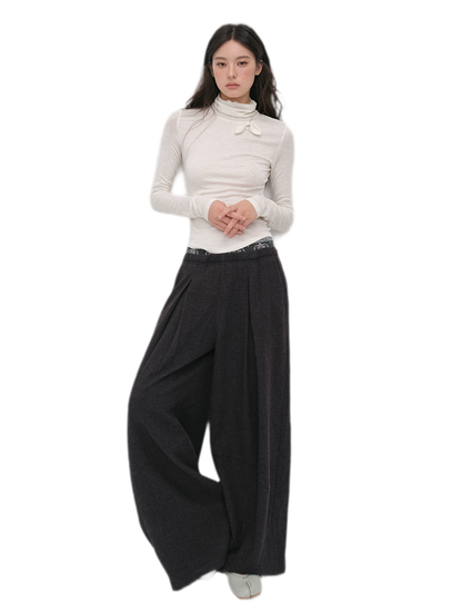 Pleated Contrast Wide-Leg Trousers