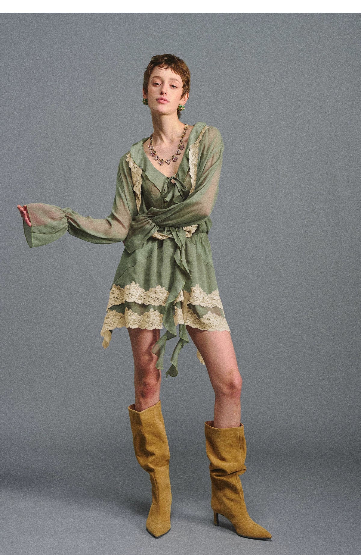 Vintage Moss Green Lace Dress