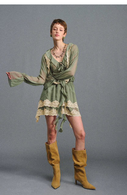 Vintage Moss Green Lace Dress