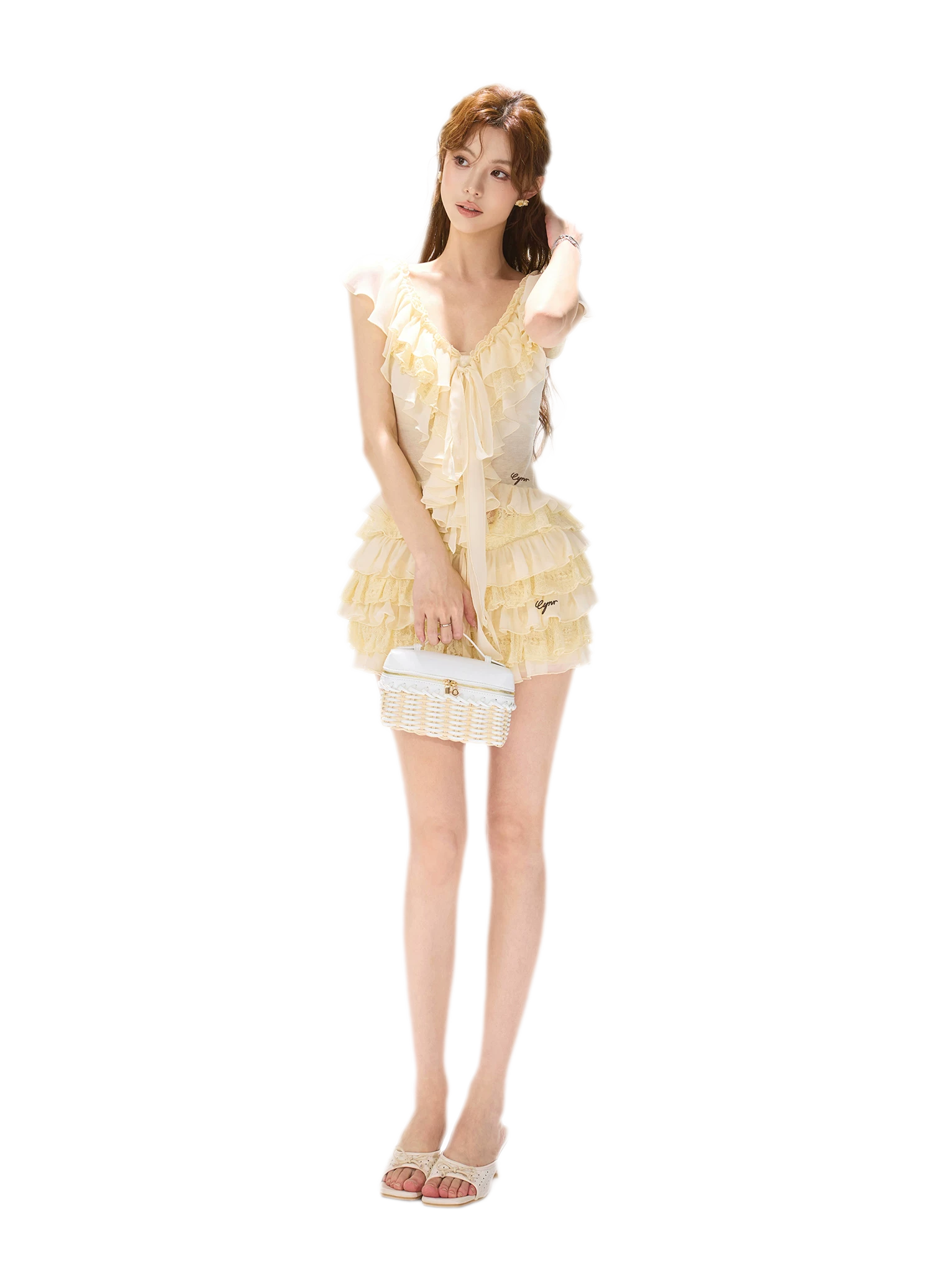 CYNR Lace Ruffle V-Neck Blouse – view 11