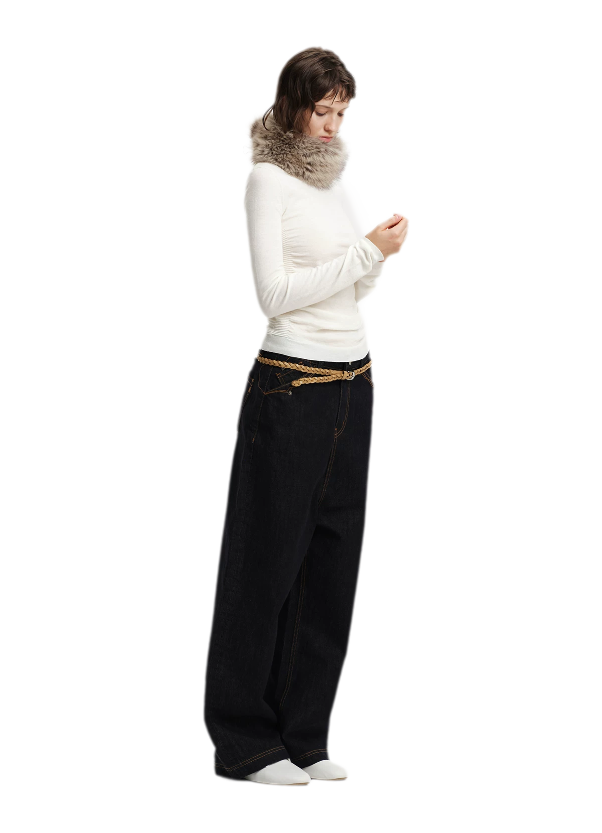 Top in maglia slim arricciato in lana