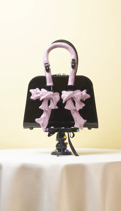 Glossy Bow Structured Handbag