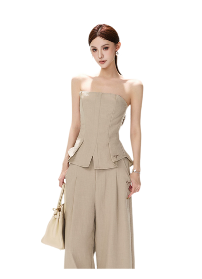 Pleated Ruffle Bustier Trouser Set