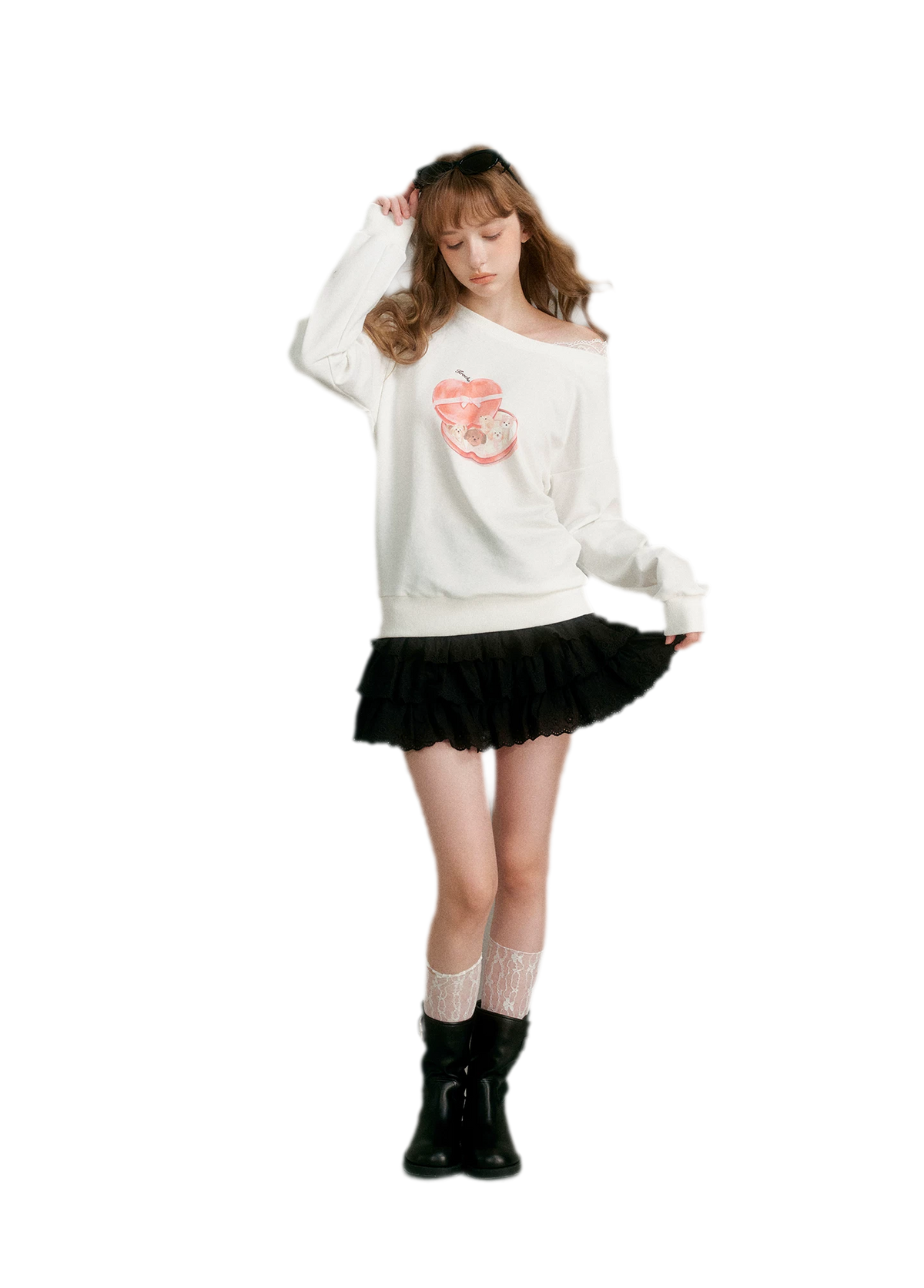 Watercolor Puppy Off-Shoulder Sweatshirt