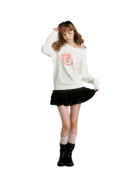 Watercolor Puppy Off-Shoulder Sweatshirt