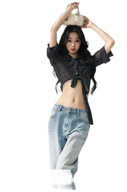 Floral Sheer Tie Shirt
